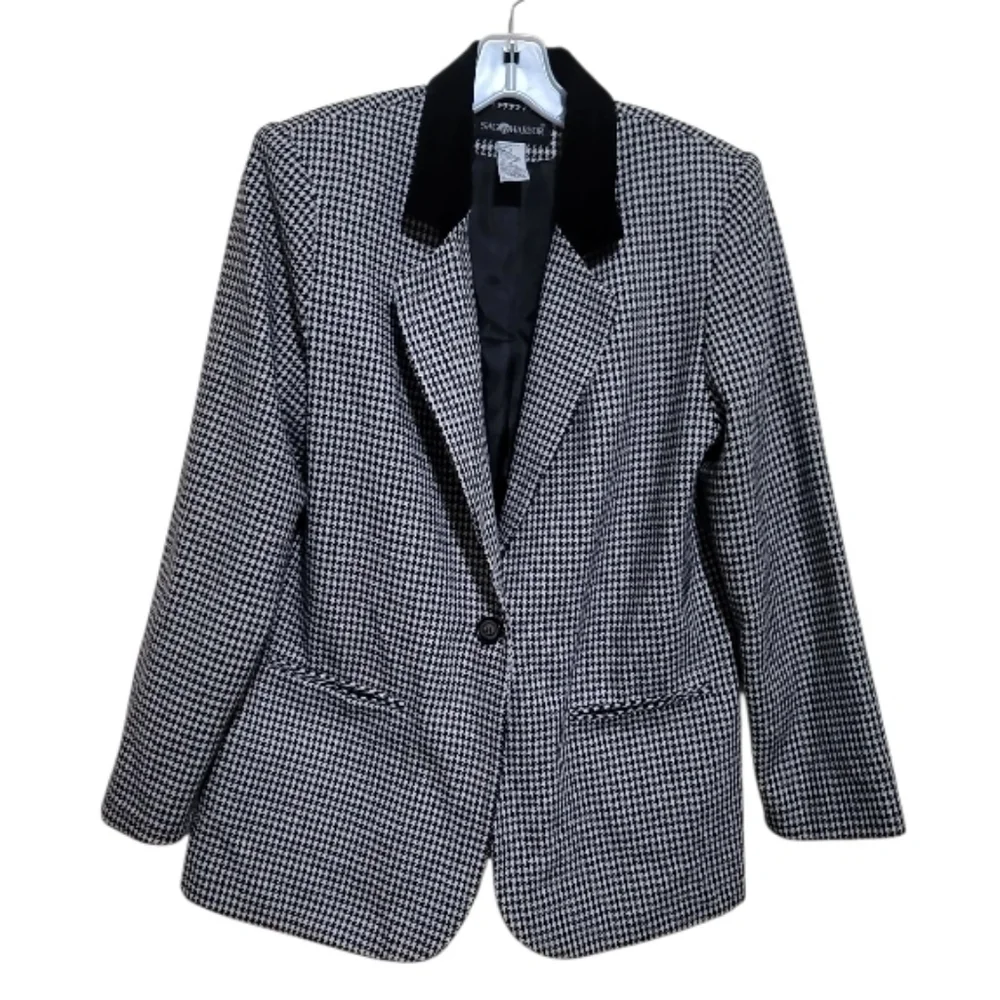 Sag Harbor Women Black and White Houndstooth Blazer Jacket Size 10